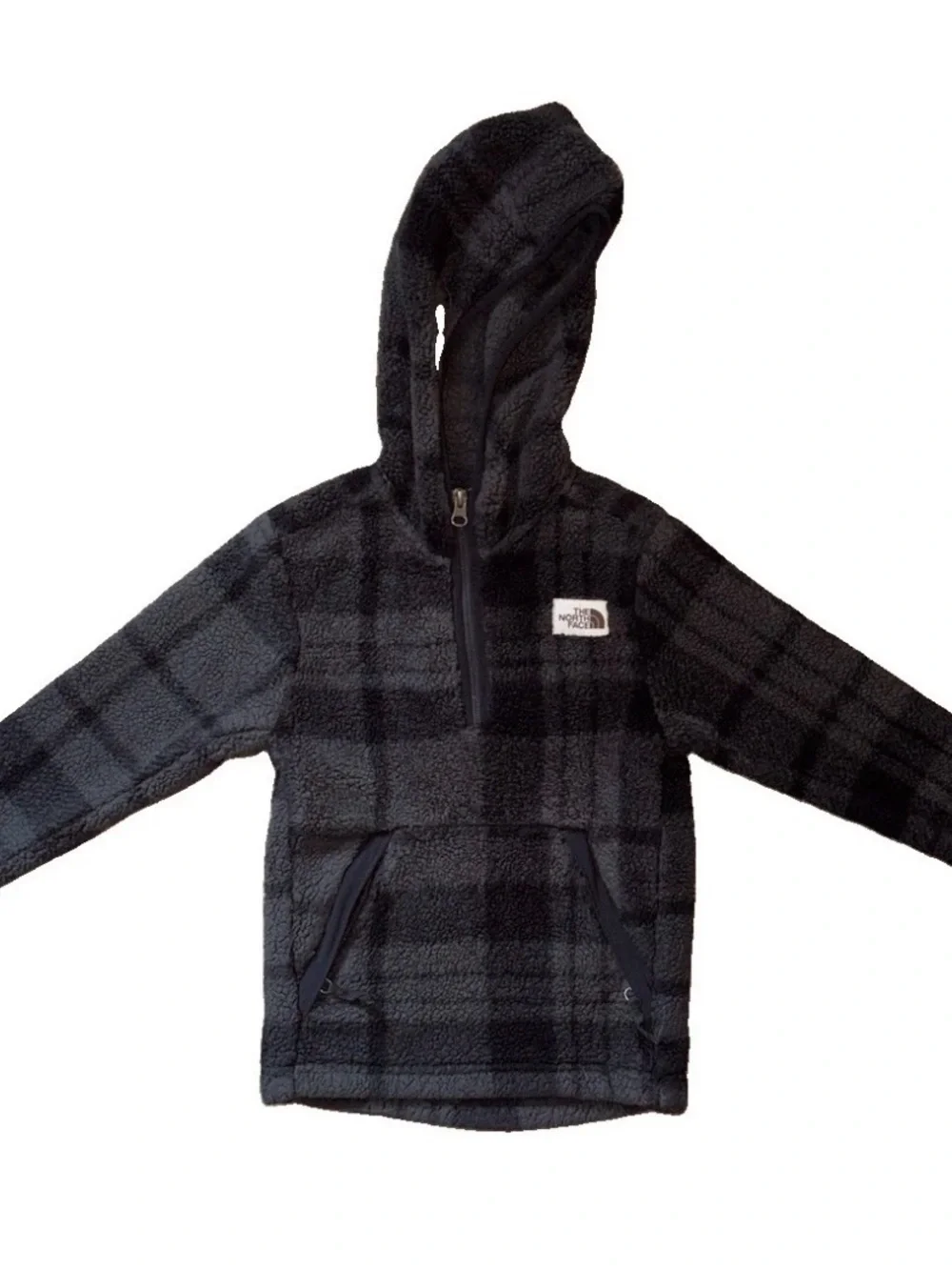 The North Face Kids Black Plaid Hooded Fleece Pullover